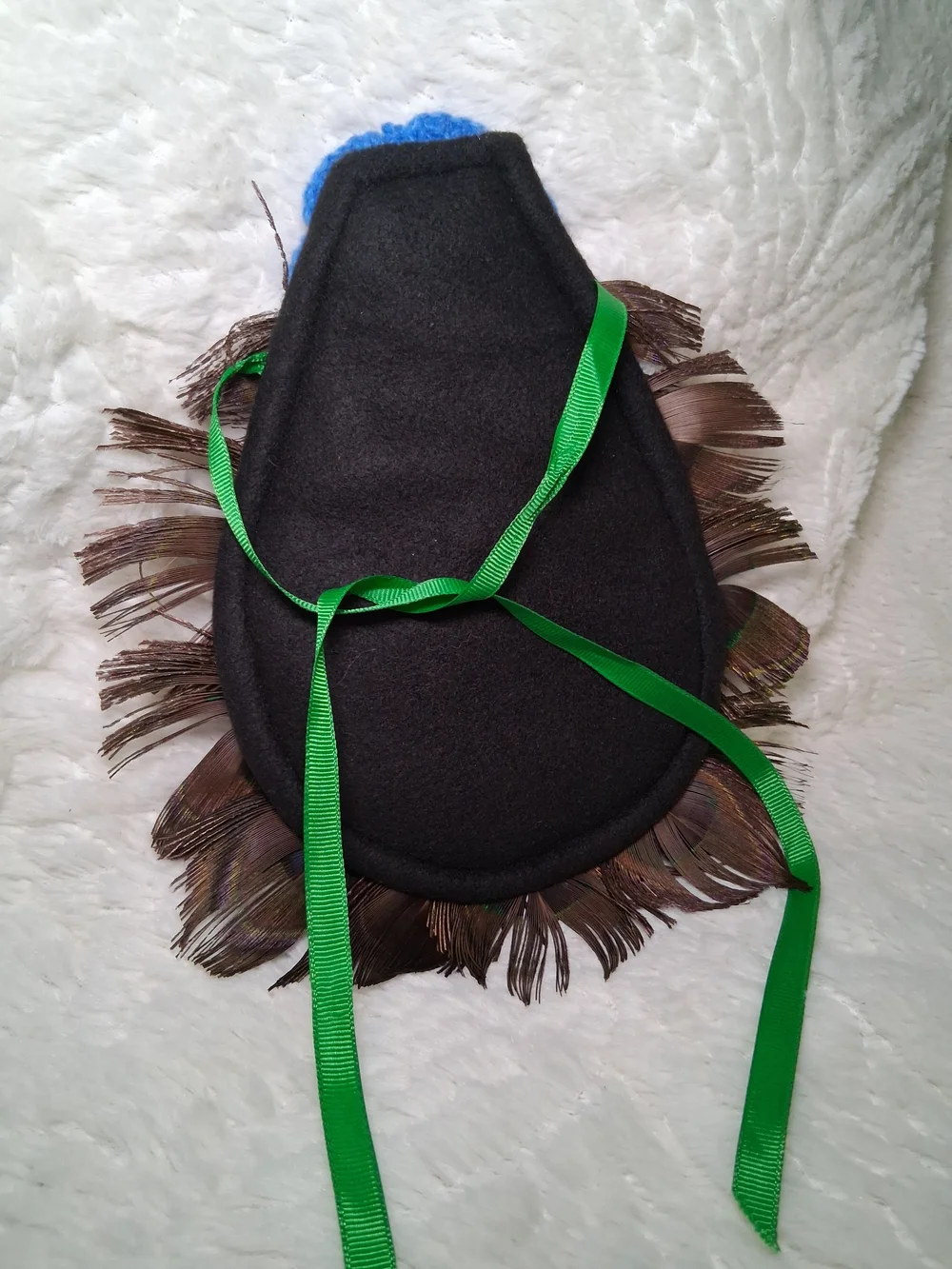 Handmade Peacock Feather Half Skirt with Blue Crochet Flower